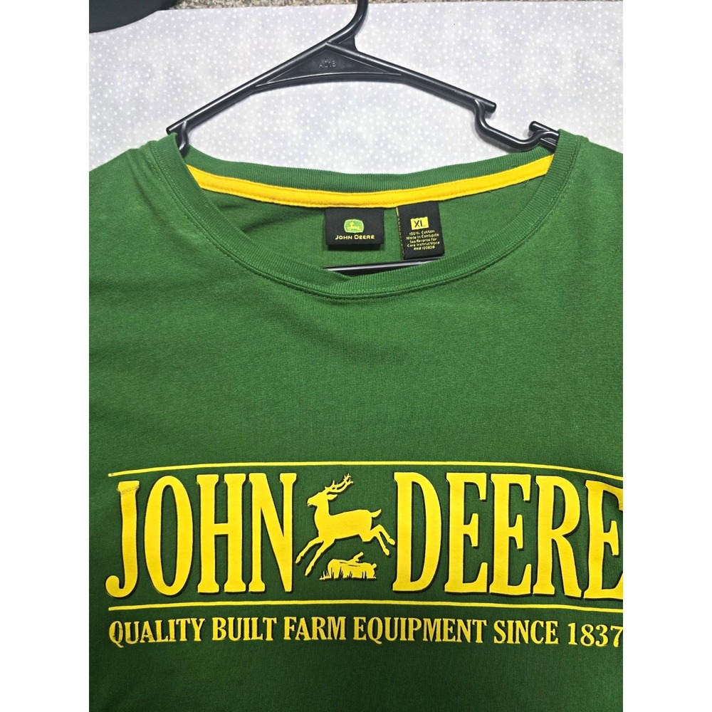 John Deere Y2K Double Layer Sleeved Shirt  100% Cotton Men's XL Green & White